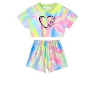 Tie-Dye Heart Crop Top and Shorts Set